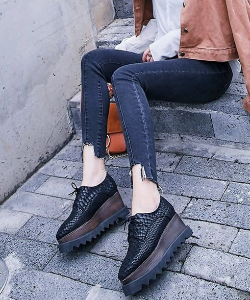 Embossed Platform Oxford Shoes